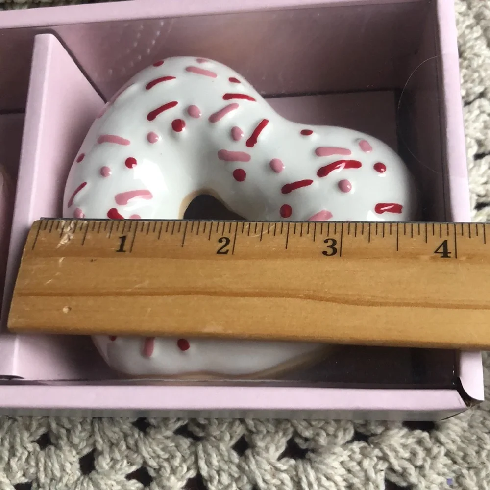 Cupcakes and Cashmere Ceramic SPRINKLE Heart Shaped DONUTS Accent Decor